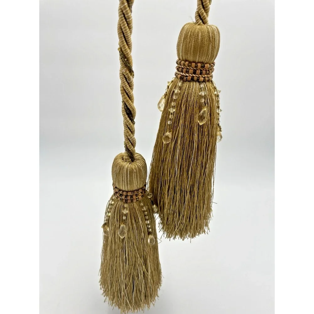Bougie Gold Rope & Bead Braided Drapery Curtain‎ Tassel Tieback 8.3 ft Long